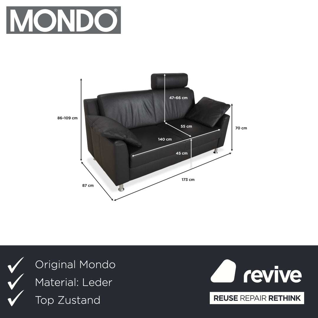 Mondo Leder Zweisitzer Dunkelgrau Sofa Couch inkl. Kopfstütze
