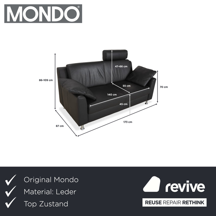 Mondo Leder Zweisitzer Dunkelgrau Sofa Couch inkl. Kopfstütze