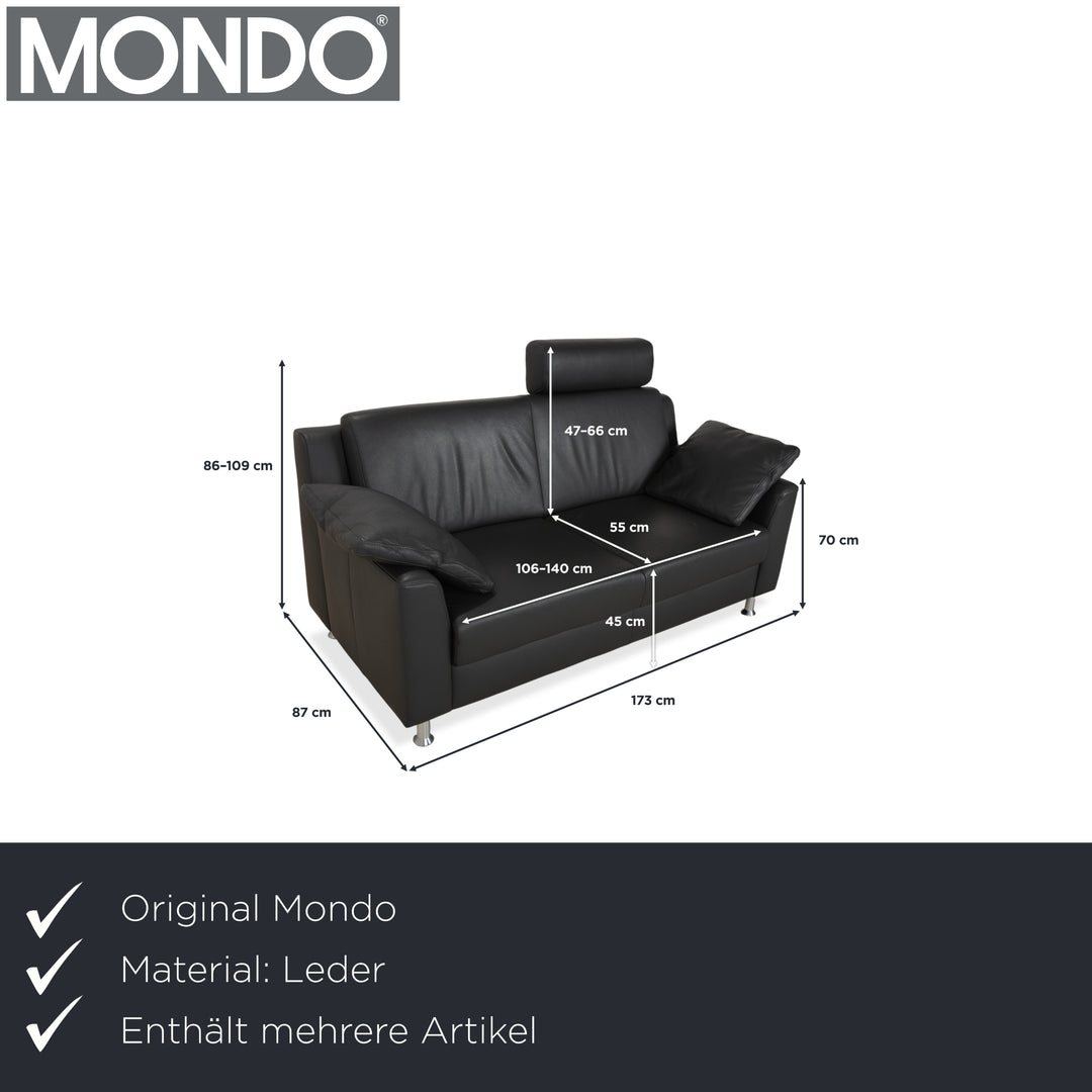 Mondo Leder Zweisitzer Dunkelgrau Sofa Couch inkl. Kopfstütze