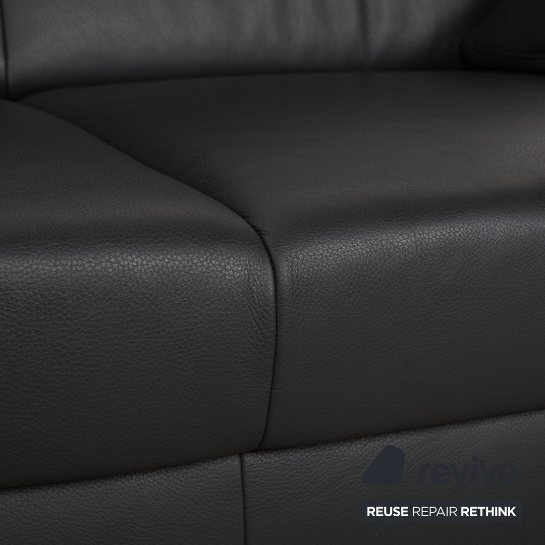Mondo Leather Two-Seater Dark Grey Sofa Couch incl. Headrest