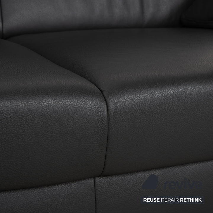 Mondo Leather Two-Seater Dark Grey Sofa Couch incl. Headrest