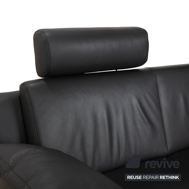 Mondo Leather Two-Seater Dark Grey Sofa Couch incl. Headrest