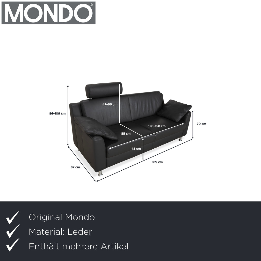 Canapé deux places Mondo en cuir gris foncé avec appuie-tête