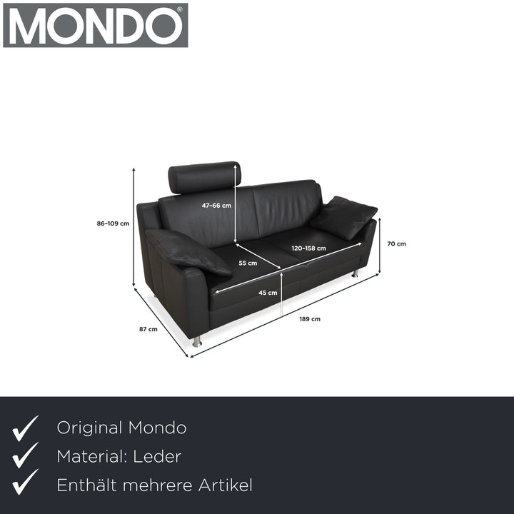 Mondo Leder Zweisitzer Dunkelgrau Sofa Couch inkl. Kopfstütze