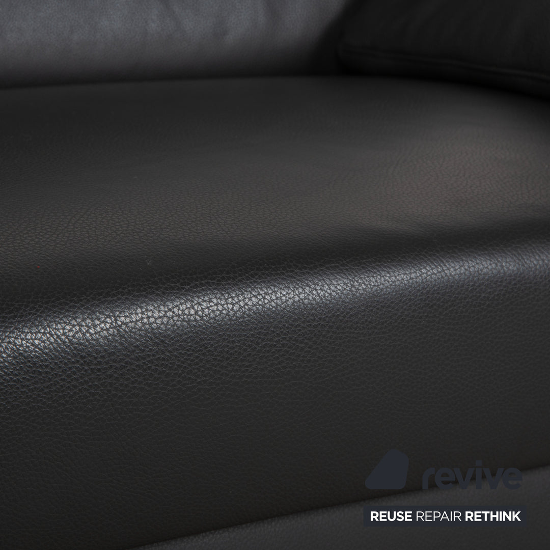 Canapé deux places Mondo en cuir gris foncé avec appuie-tête