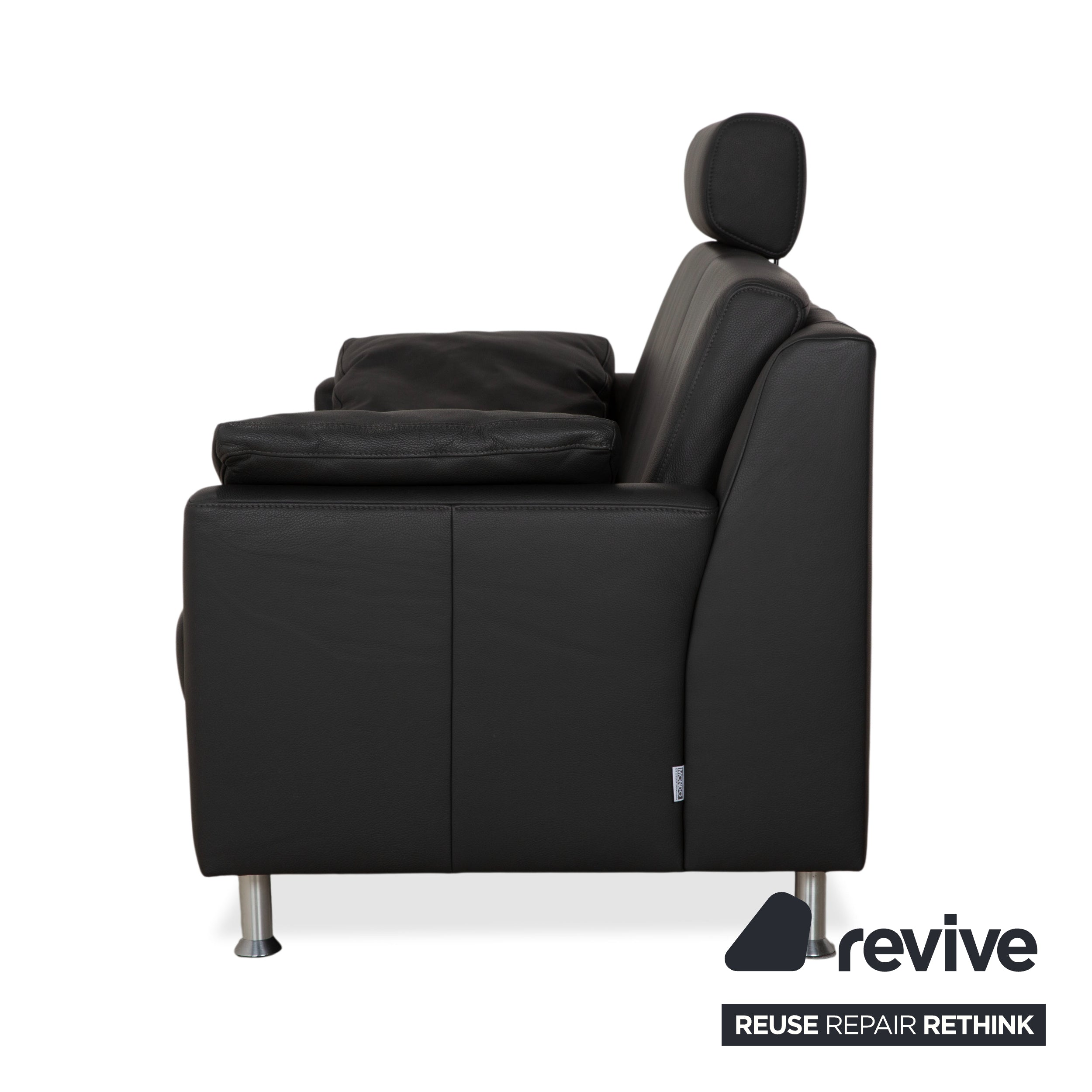 Mondo Leder Zweisitzer Dunkelgrau Sofa Couch inkl. Kopfstütze