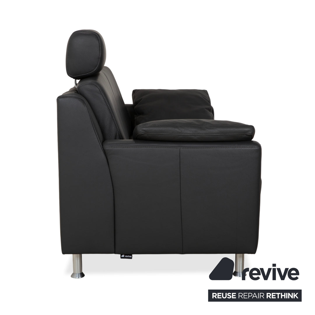 Canapé deux places Mondo en cuir gris foncé avec appuie-tête