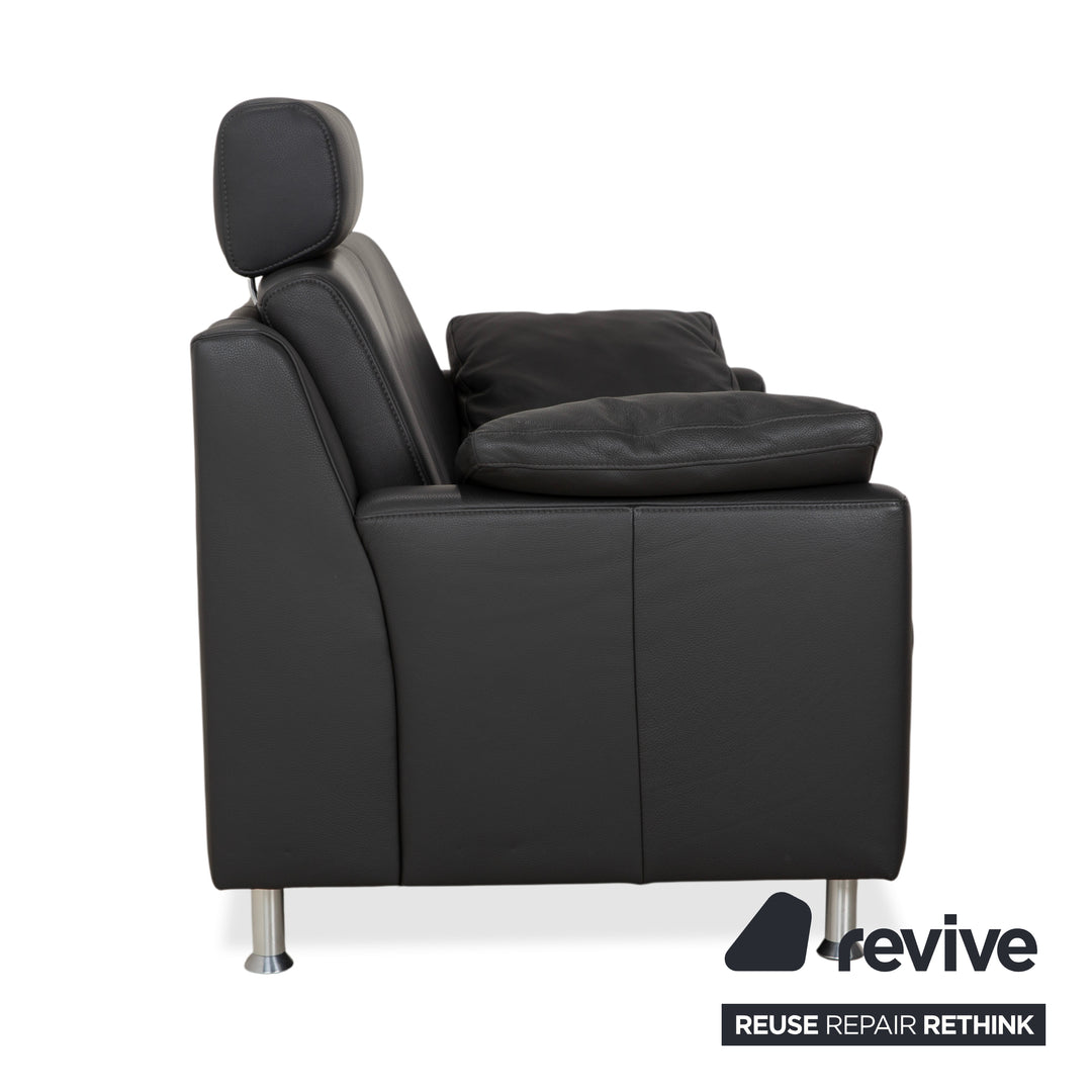 Mondo Leder Zweisitzer Dunkelgrau Sofa Couch inkl. Kopfstütze