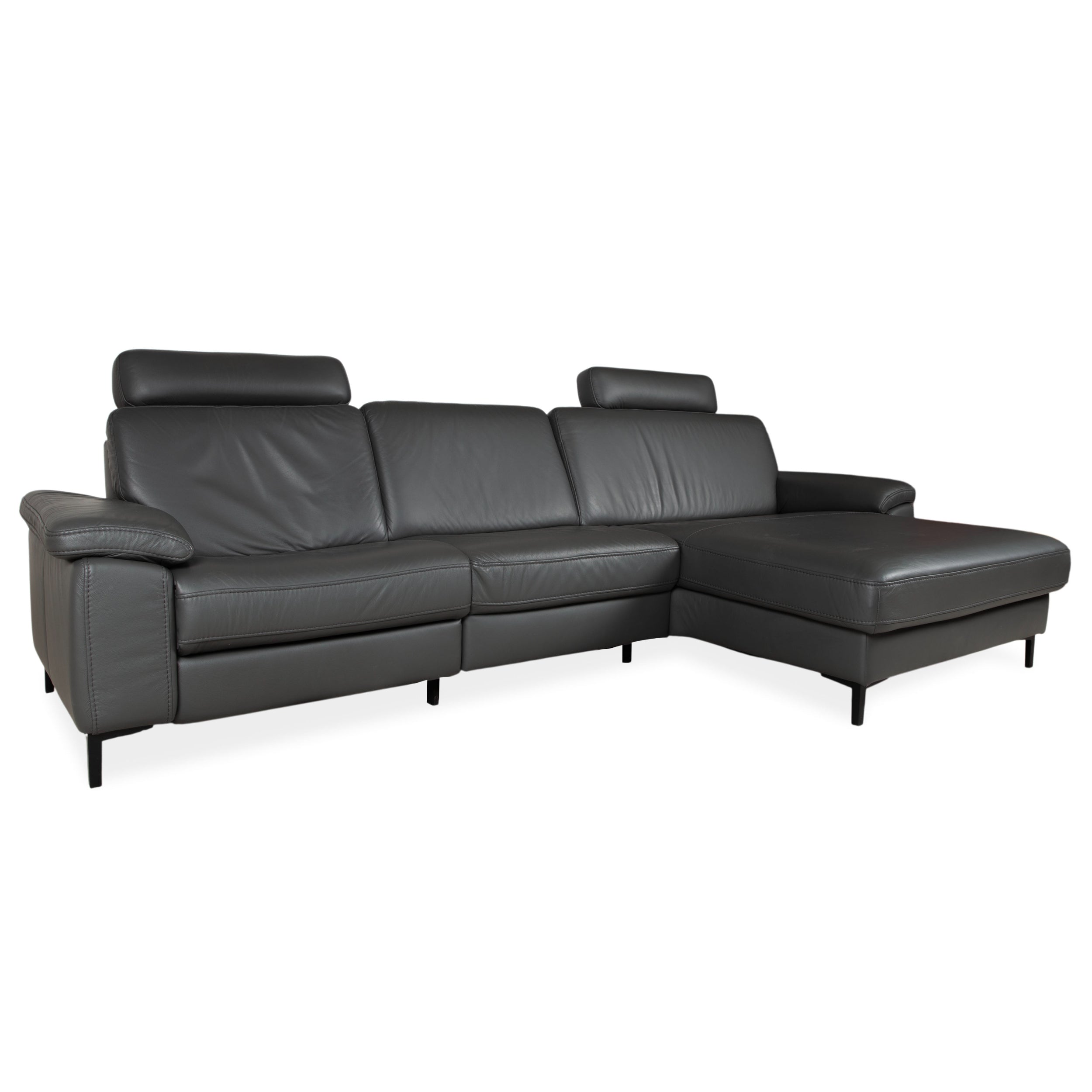 Canapé d'angle en cuir Mondo Maestra, gris ardoise anthracite, avec fonction électrique.