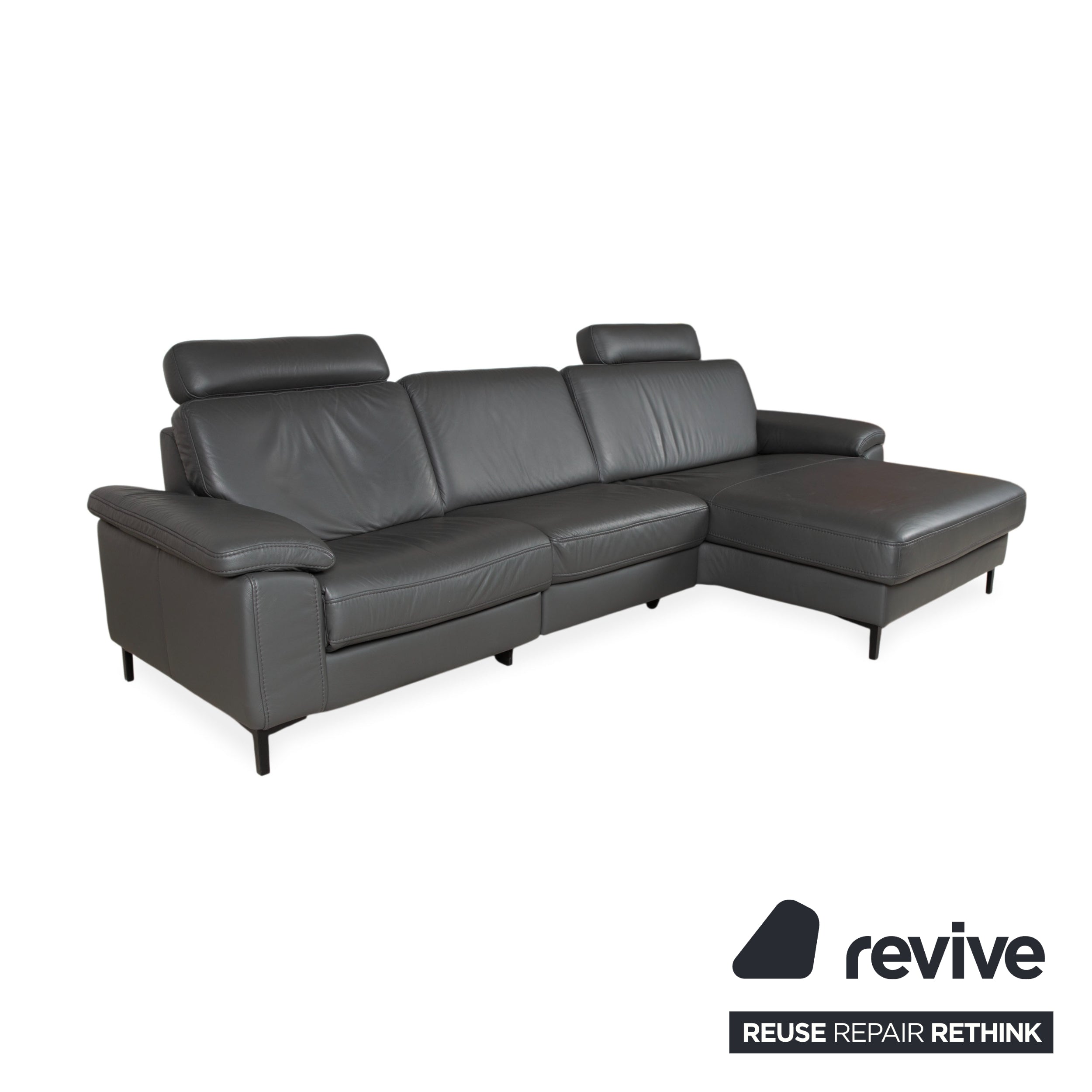 Canapé d'angle en cuir Mondo Maestra, gris ardoise anthracite, avec fonction électrique.