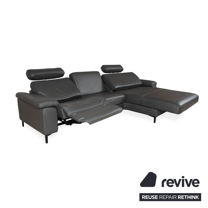 Mondo Maestra Leder Ecksofa Grau Schiefer Anthrazit elektrische Funktion Sofa Couch