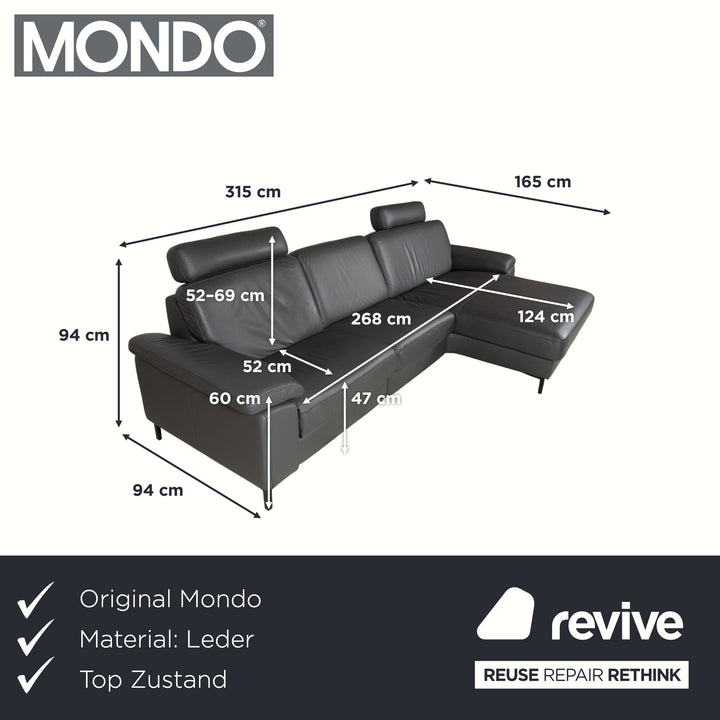 Mondo Maestra Leder Ecksofa Grau Schiefer Anthrazit elektrische Funktion Sofa Couch