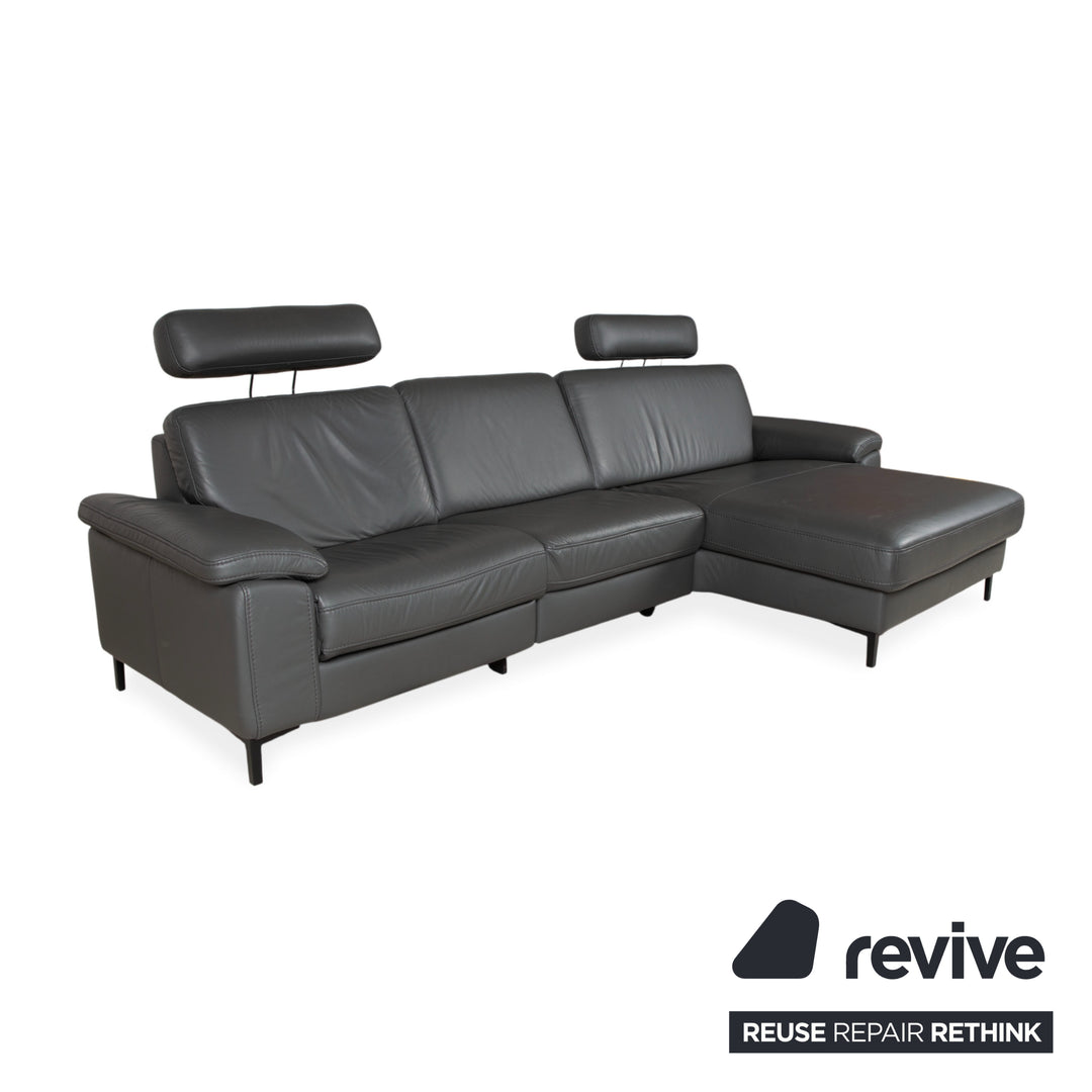 Mondo Maestra Leder Ecksofa Grau Schiefer Anthrazit elektrische Funktion Sofa Couch