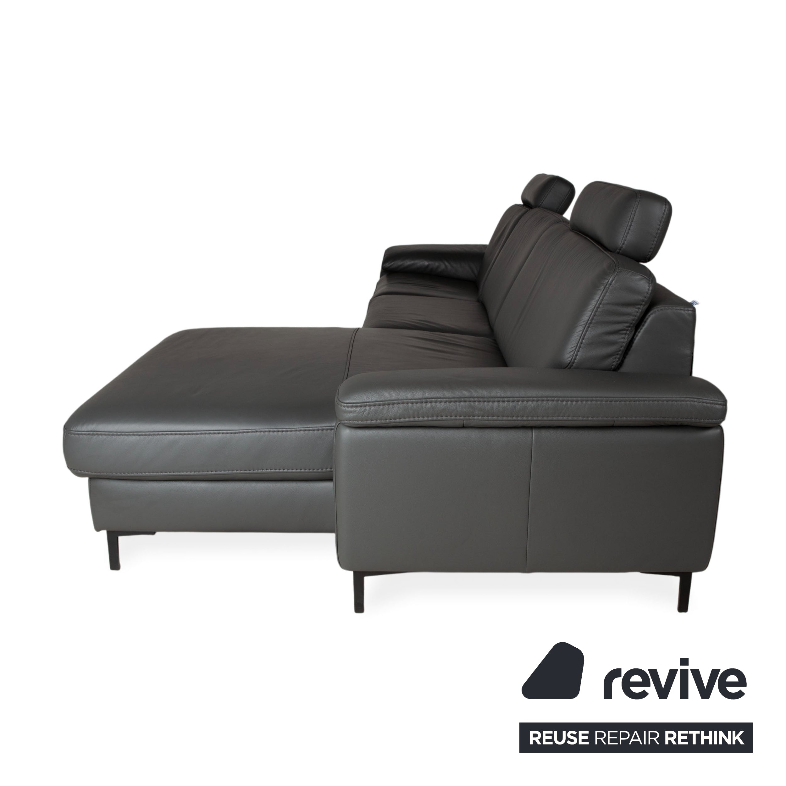 Canapé d'angle en cuir Mondo Maestra, gris ardoise anthracite, avec fonction électrique.