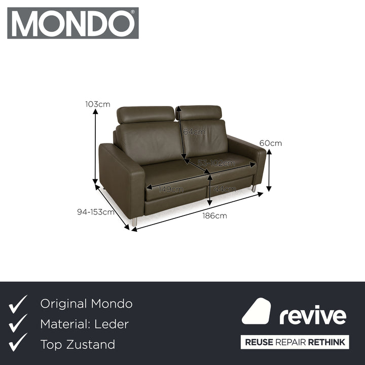 Mondo Maestro Leder Zweisitzer Olivgrün elektrische Funktion Sofa Couch