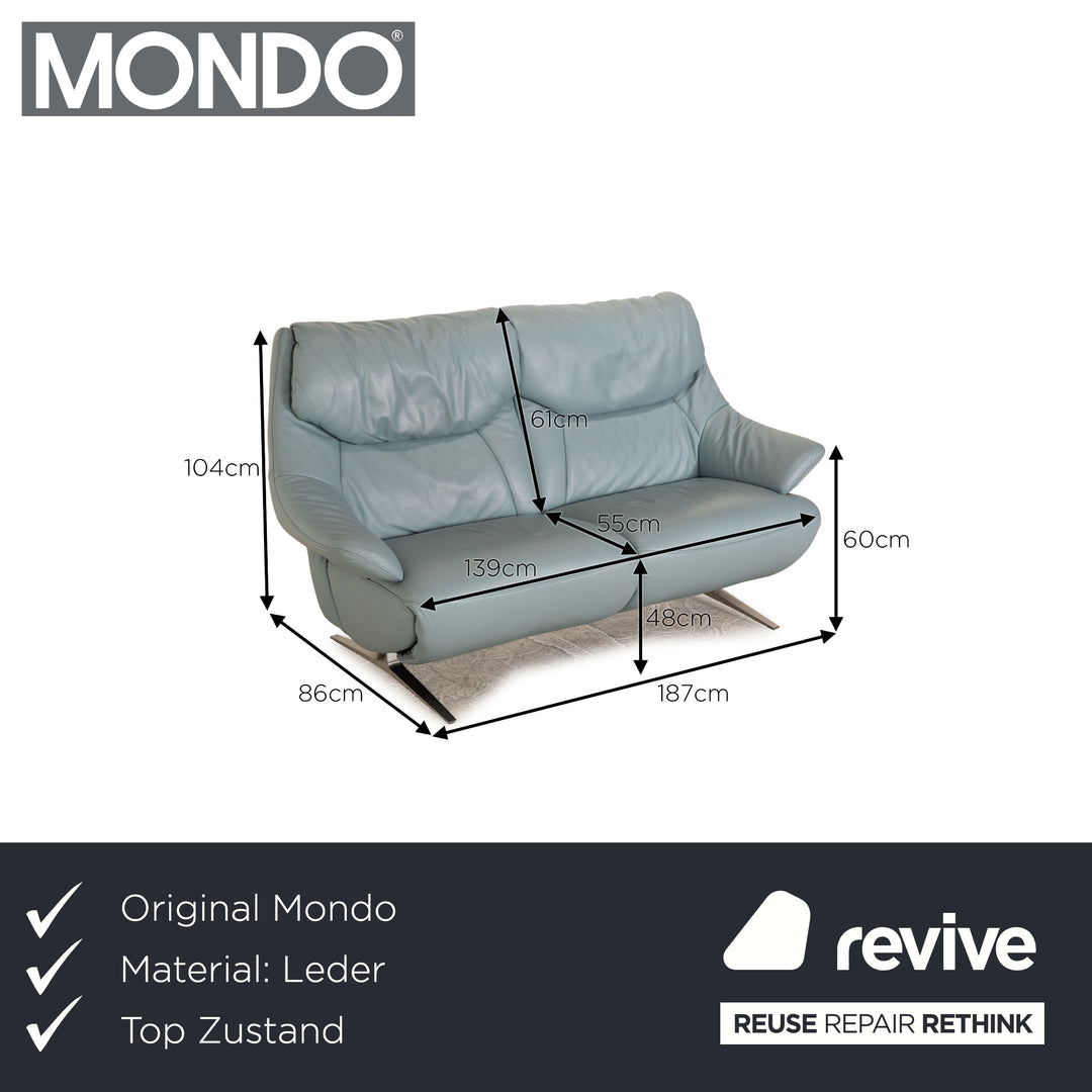 Mondo Malu Leather Two Seater Blue Light Blue Sofa Couch