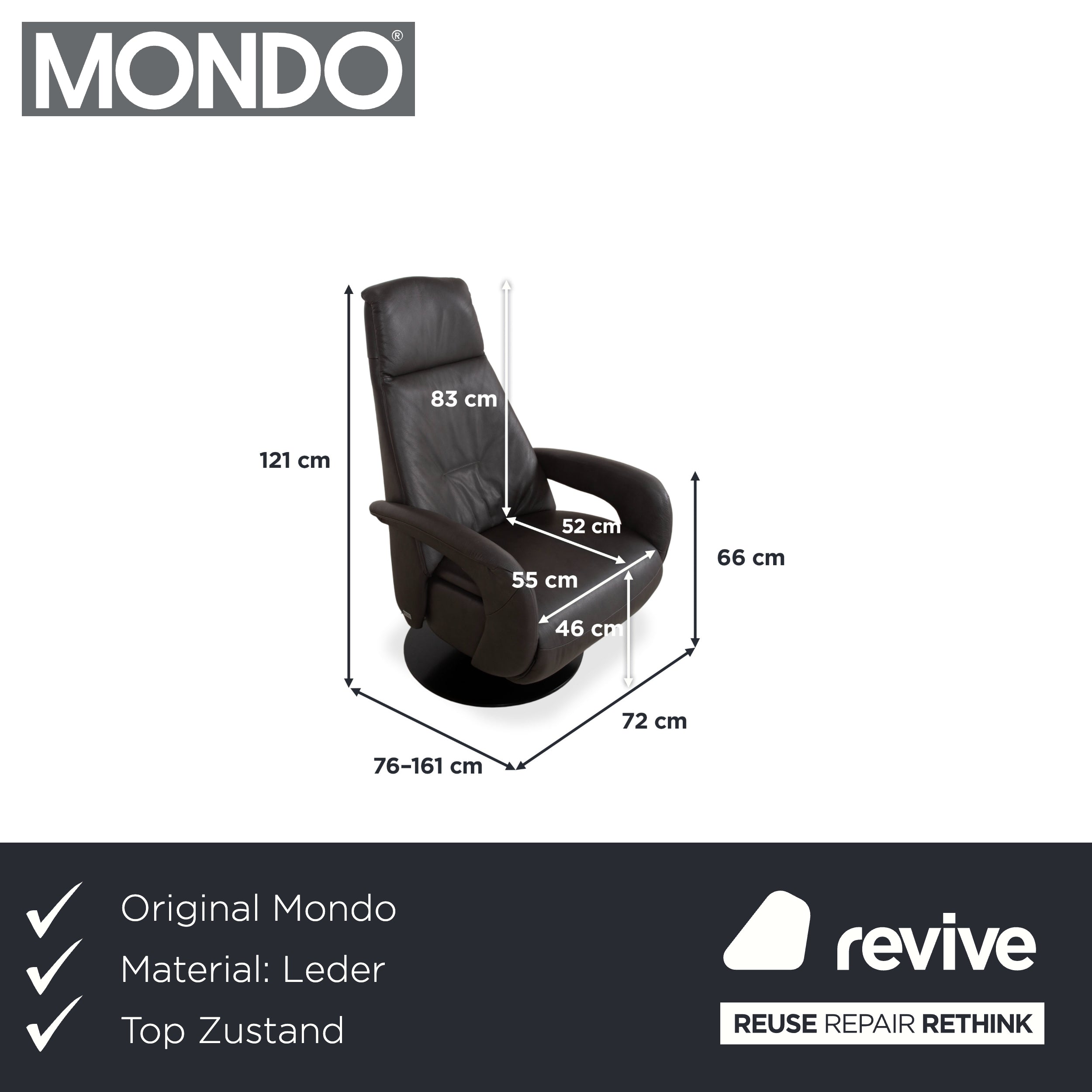 Mondo Minako Leder Sessel Grau Anthrazit elektrische Funktion