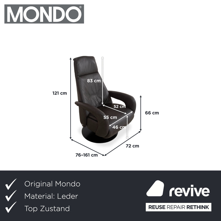 Mondo Minako Fauteuil en cuir gris anthracite avec fonction électrique