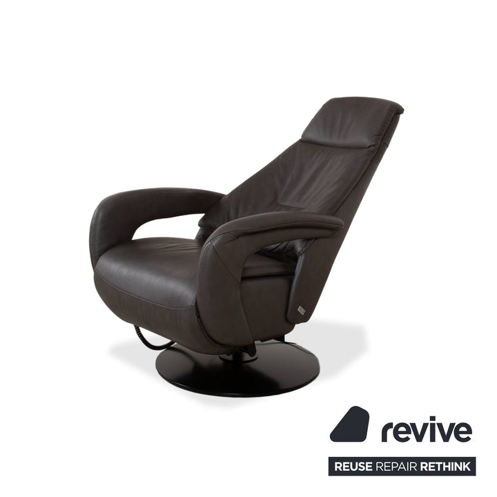 Mondo Minako Fauteuil en cuir gris anthracite avec fonction électrique