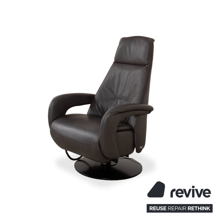 Mondo Minako Fauteuil en cuir gris anthracite avec fonction électrique