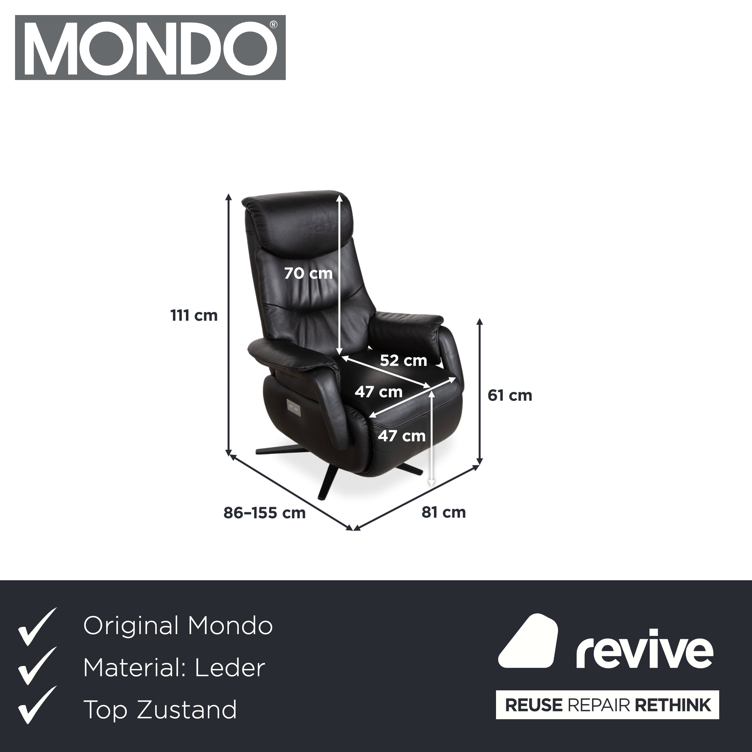 Mondo MULTIMAXX RELAKS Leather Armchair Black Electric Function