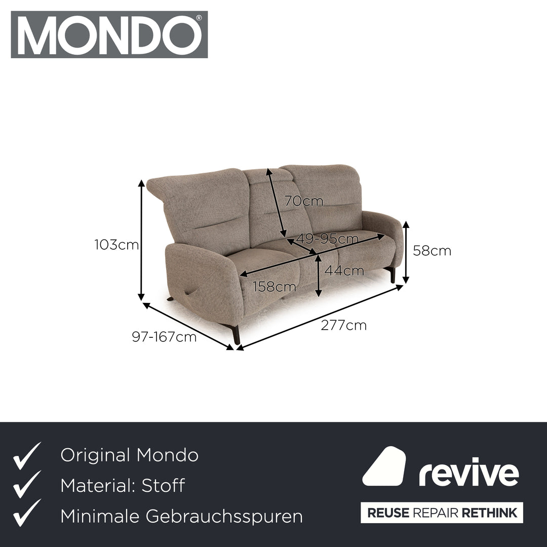 Mondo Recreo Fabric Three Seater Grey Electric Function Sofa Couch