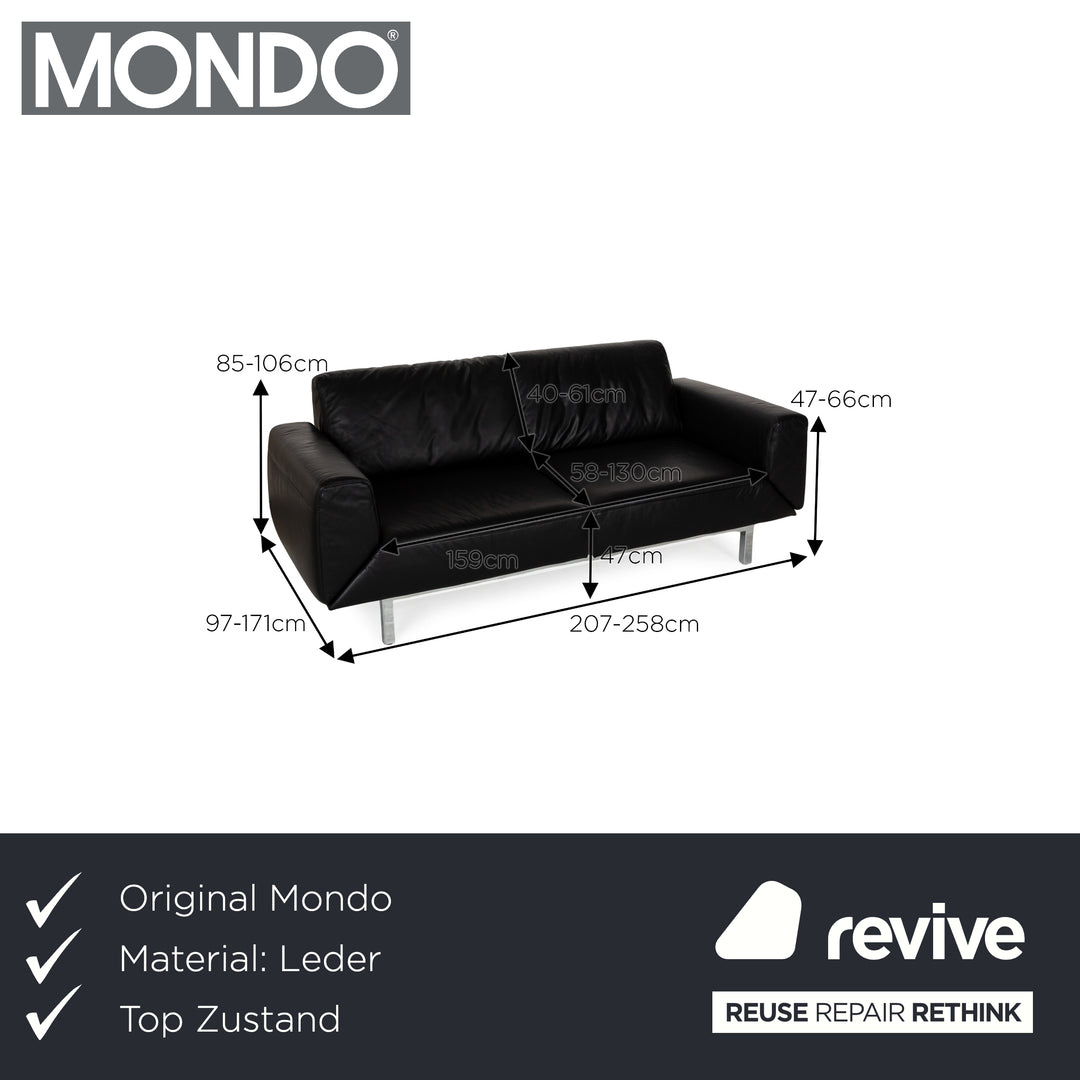 Mondo Relexa Leather Two Seater Black Manual Function Sofa Couch