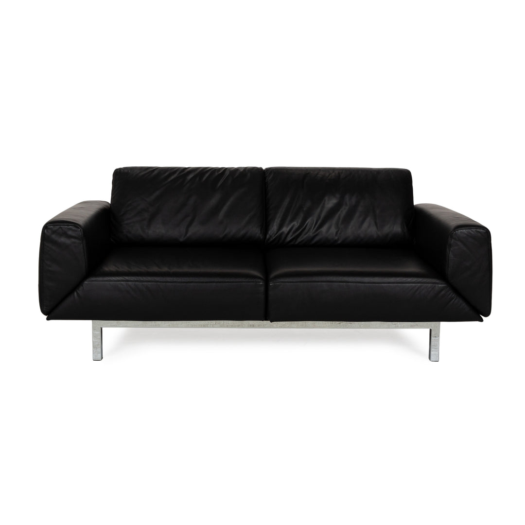 Mondo Relexa Leather Two Seater Black Manual Function Sofa Couch