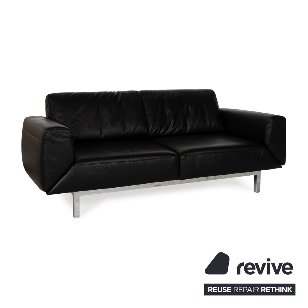 Mondo Relexa Leather Two Seater Black Manual Function Sofa Couch