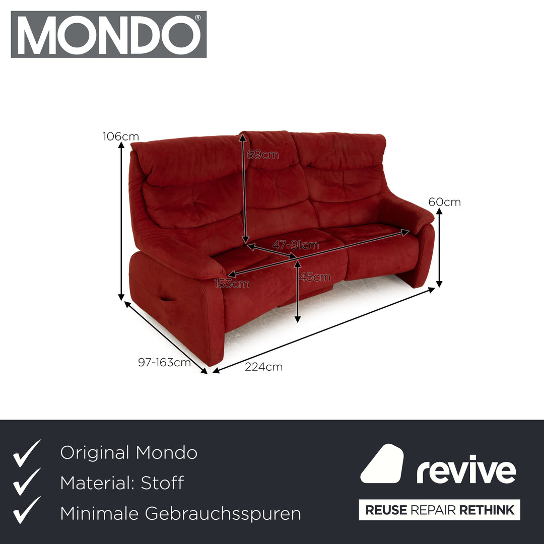 Mondo Satyr Fabric Three Seater Red Sofa Couch Manual Function