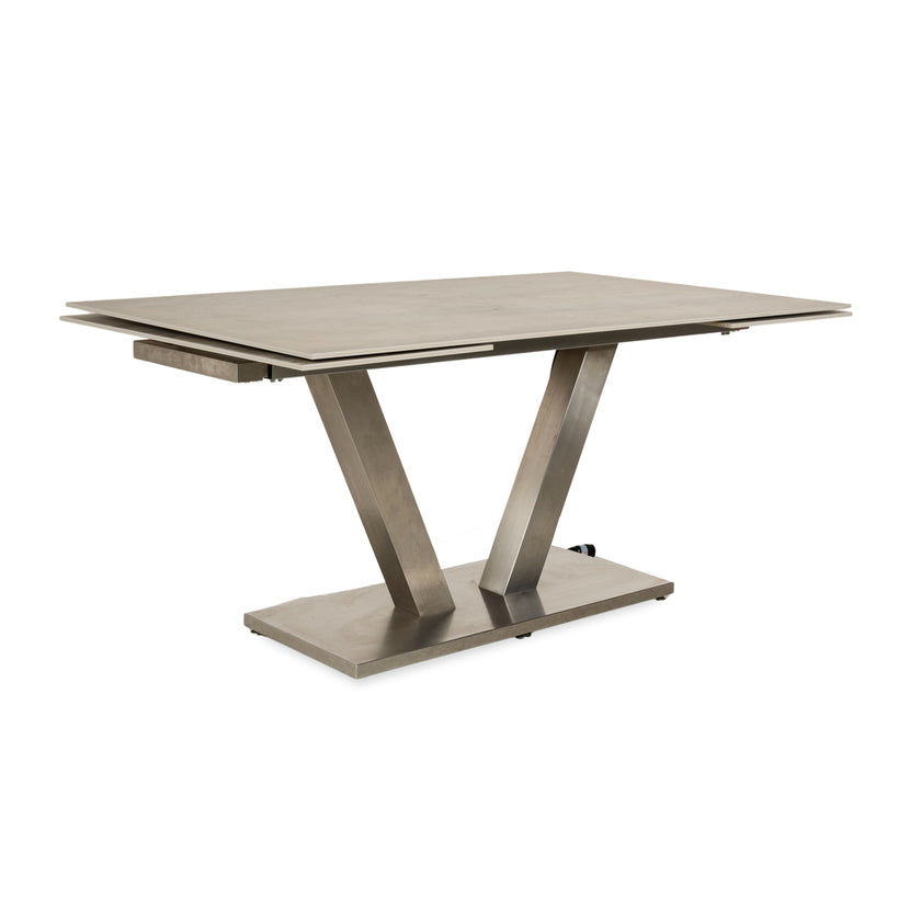 Table à manger en grès Mondo aspect bois gris crème extensible 160-210 x 100 cm