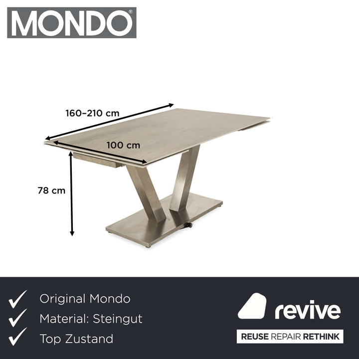 Mondo Stoneware Dining Table Wood Look Grey Cream Extendable Function 160-210 x 100 cm