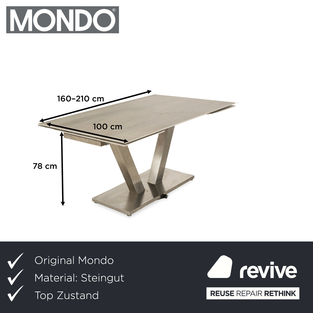 Table à manger en grès Mondo aspect bois gris crème extensible 160-210 x 100 cm