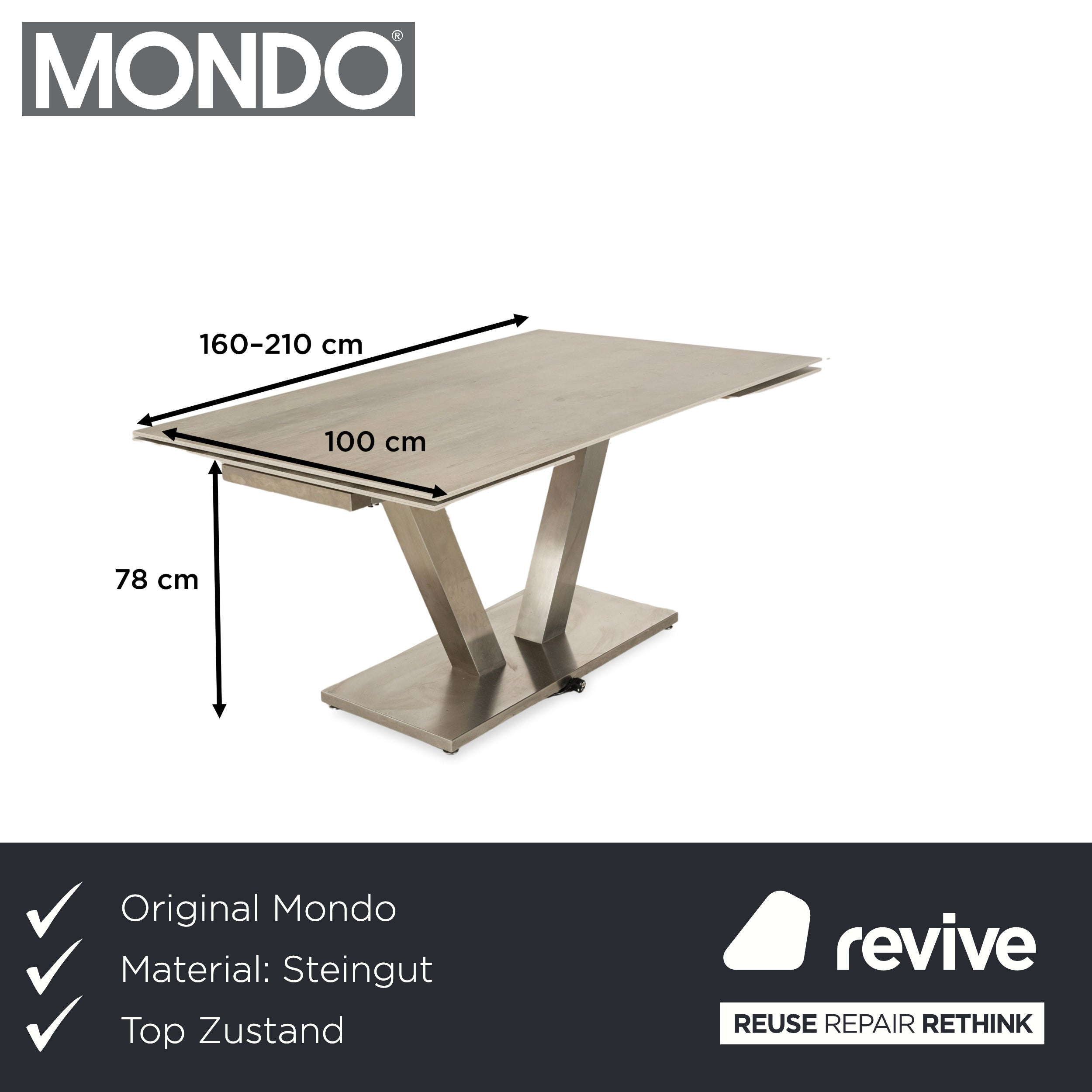 Table à manger en grès Mondo aspect bois gris crème extensible 160-210 x 100 cm