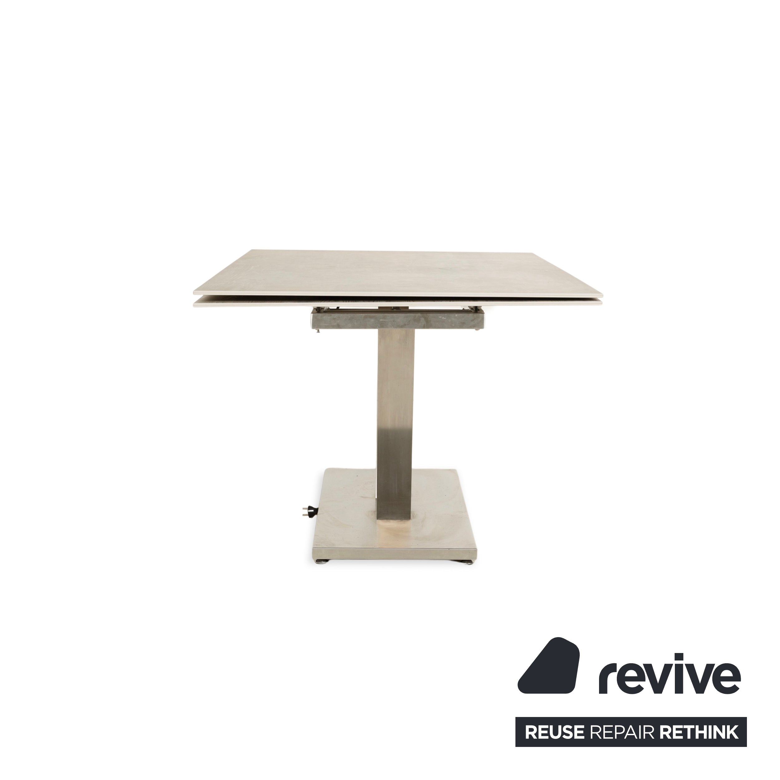 Table à manger en grès Mondo aspect bois gris crème extensible 160-210 x 100 cm