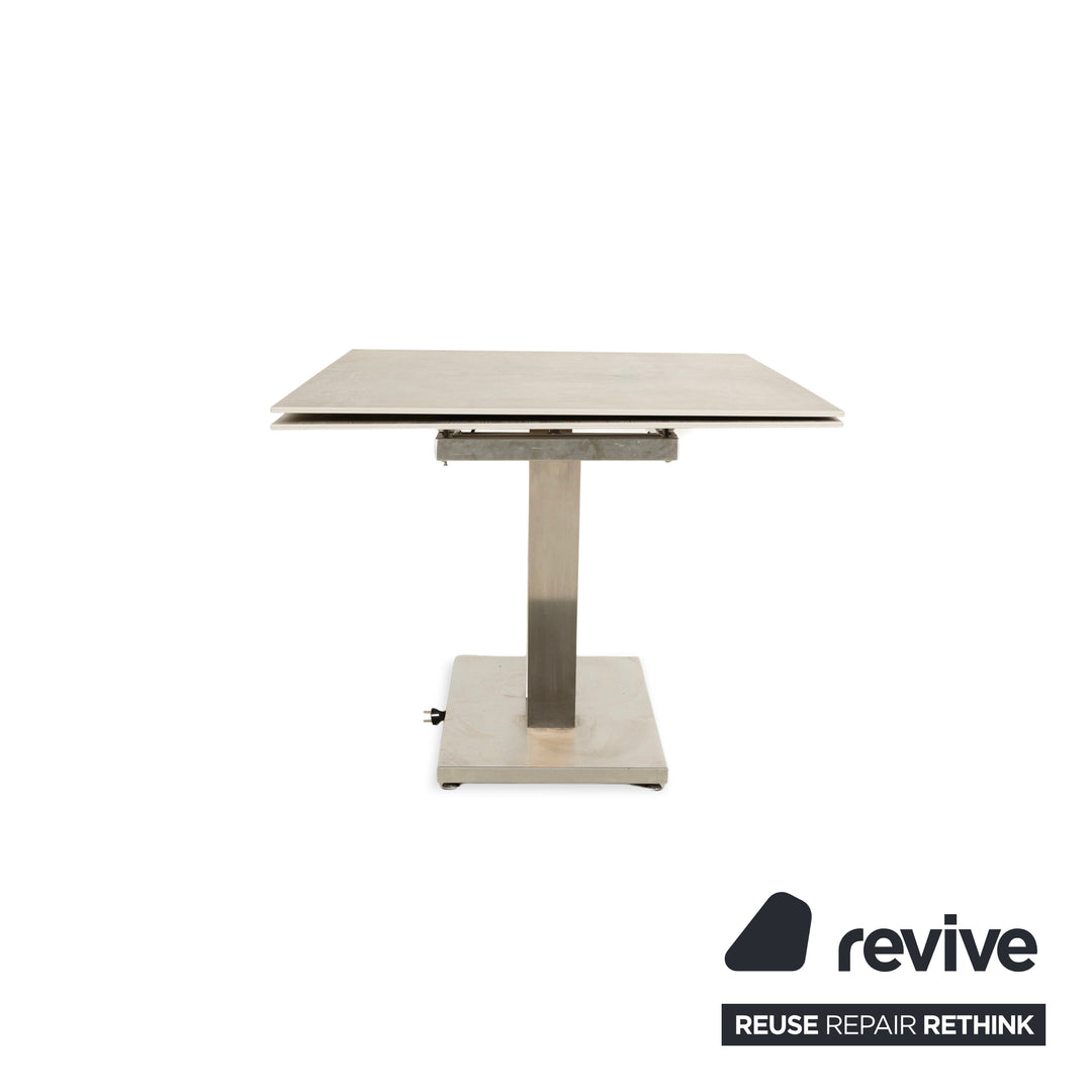 Table à manger en grès Mondo aspect bois gris crème extensible 160-210 x 100 cm