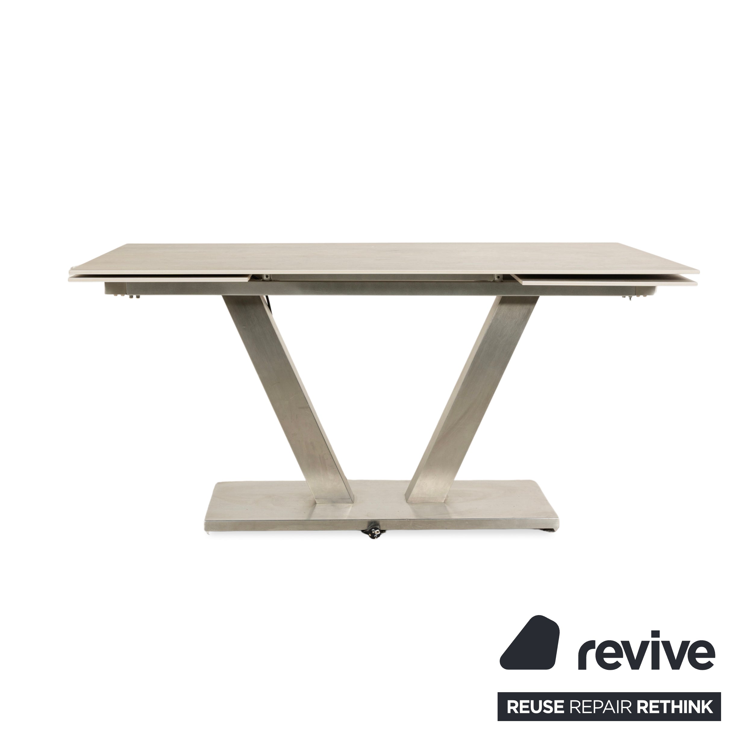 Table à manger en grès Mondo aspect bois gris crème extensible 160-210 x 100 cm