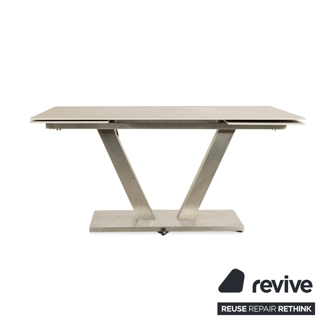 Table à manger en grès Mondo aspect bois gris crème extensible 160-210 x 100 cm