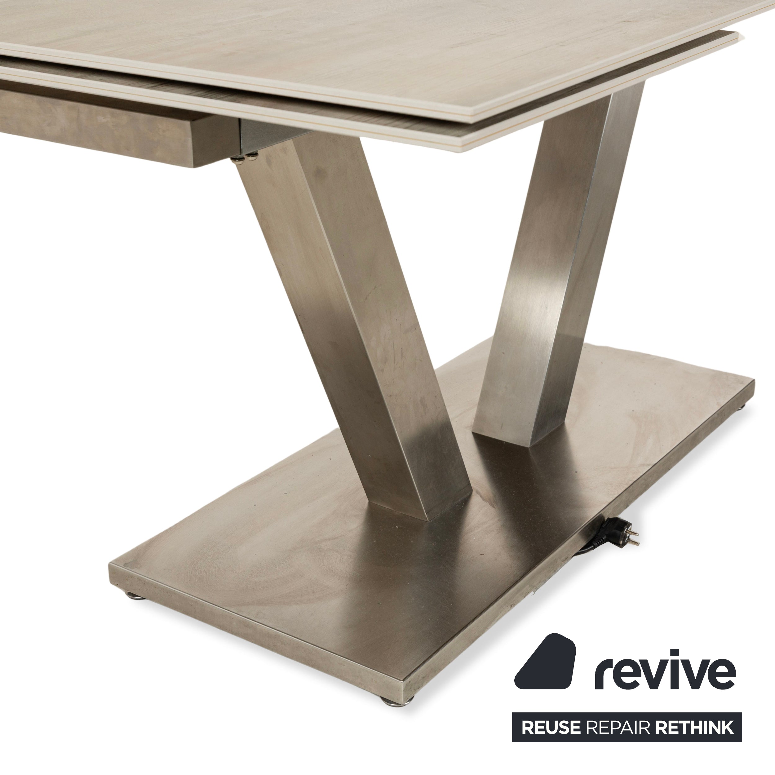 Table à manger en grès Mondo aspect bois gris crème extensible 160-210 x 100 cm