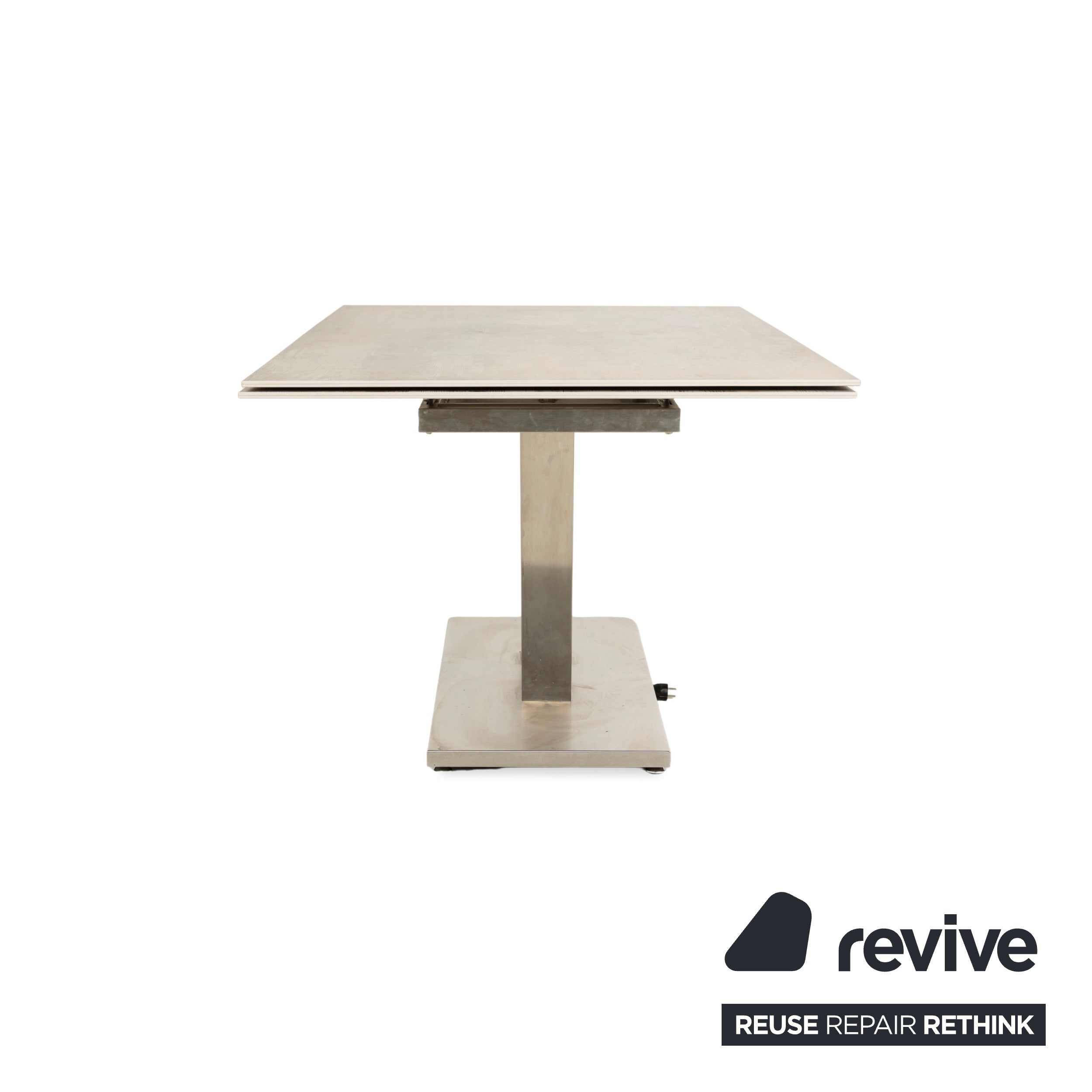 Table à manger en grès Mondo aspect bois gris crème extensible 160-210 x 100 cm