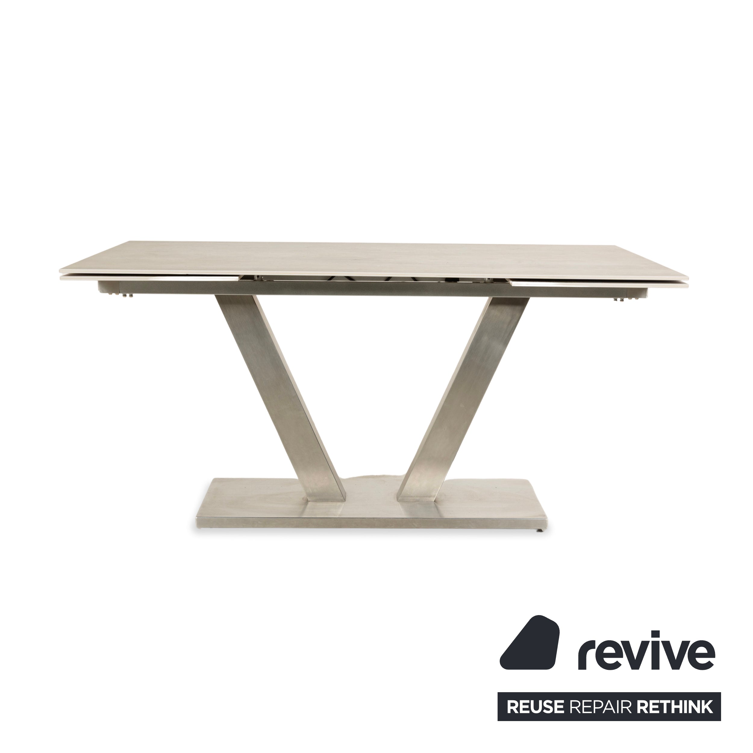 Table à manger en grès Mondo aspect bois gris crème extensible 160-210 x 100 cm