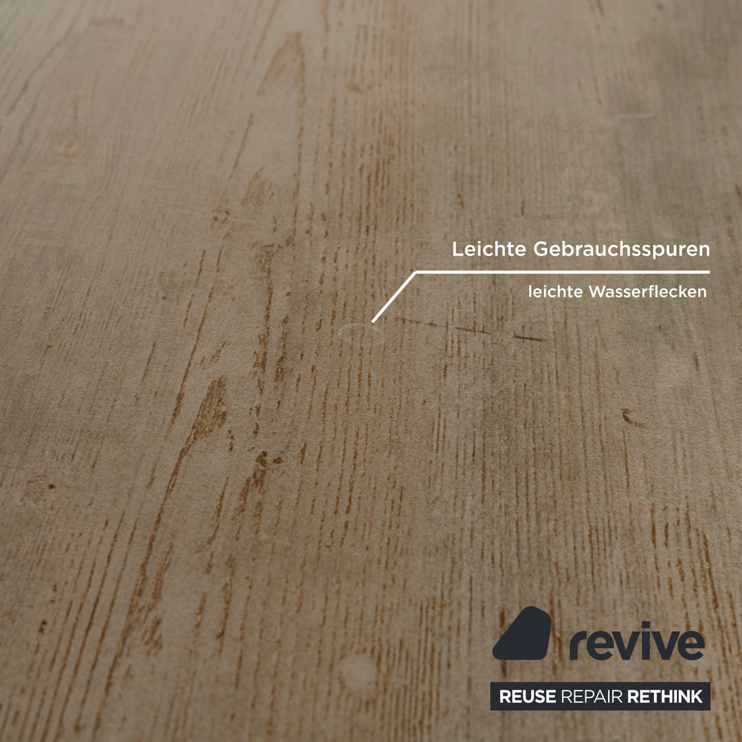 Table à manger en grès Mondo aspect bois gris crème extensible 160-210 x 100 cm