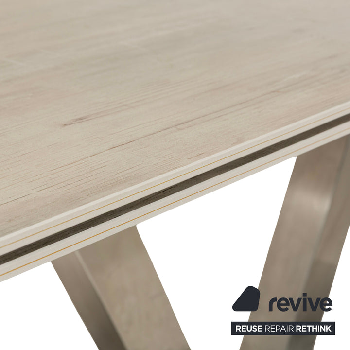 Table à manger en grès Mondo aspect bois gris crème extensible 160-210 x 100 cm