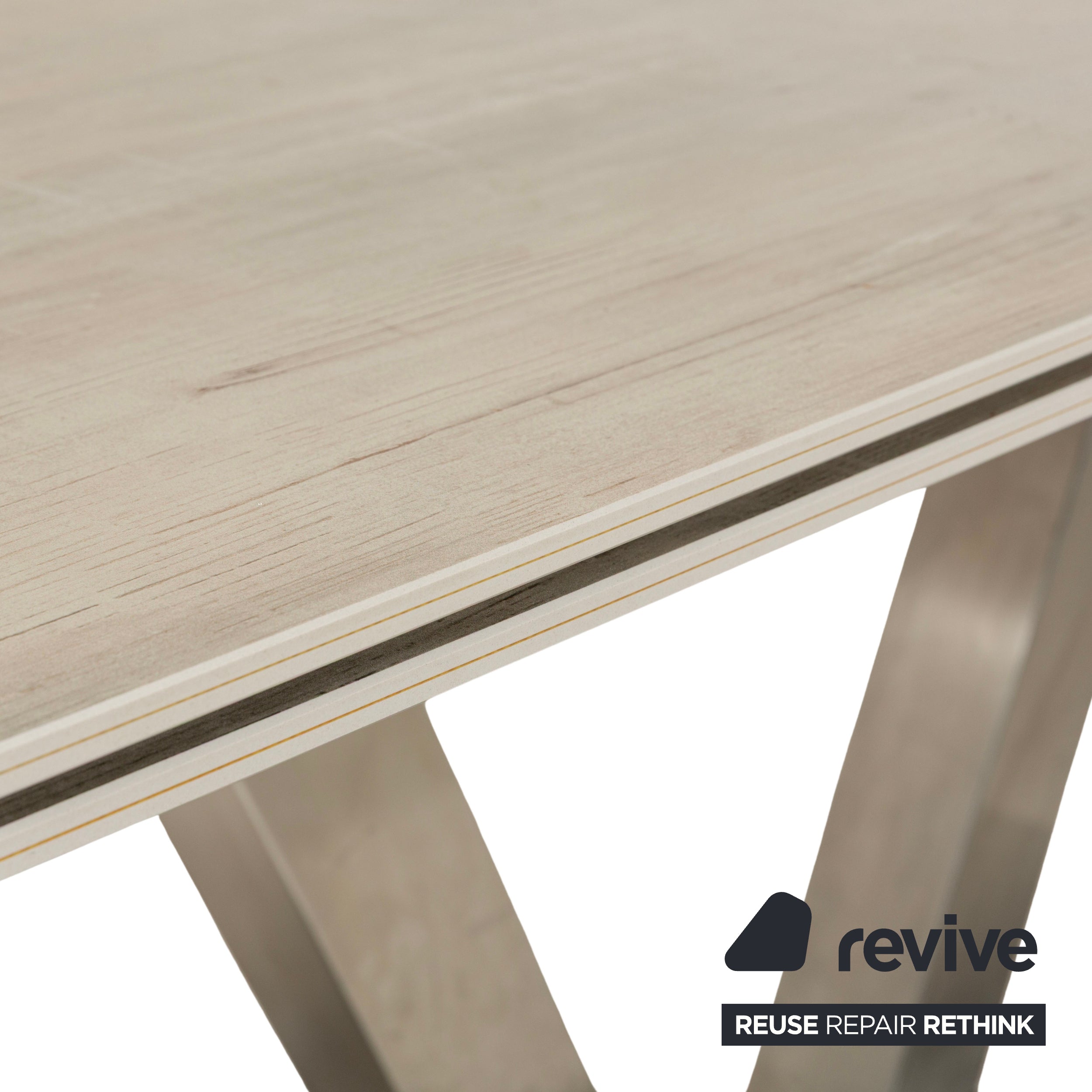 Table à manger en grès Mondo aspect bois gris crème extensible 160-210 x 100 cm