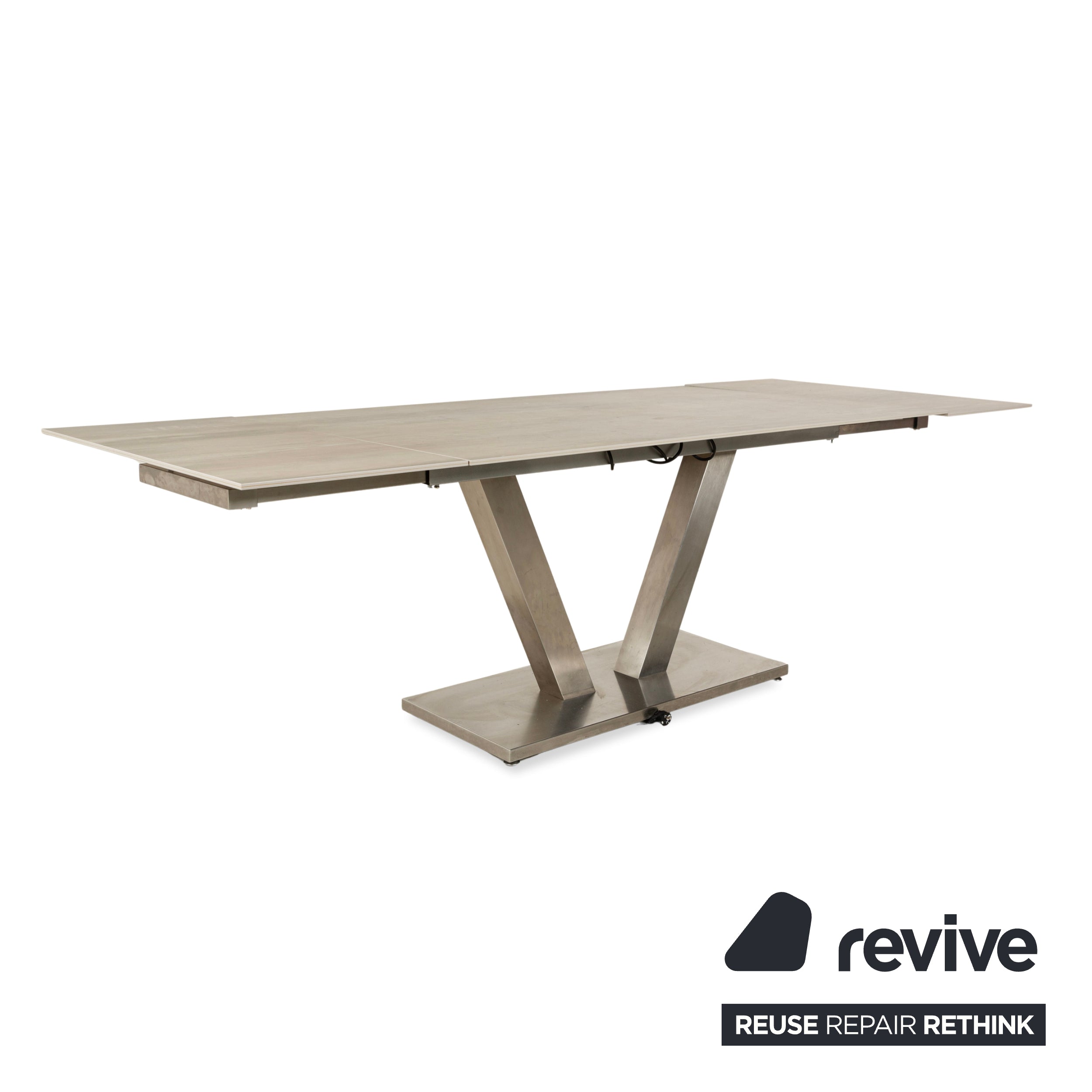 Table à manger en grès Mondo aspect bois gris crème extensible 160-210 x 100 cm