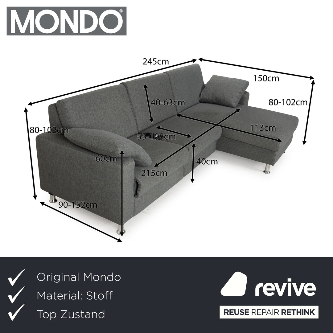 Mondo Fabric Corner Sofa Grey Grey-Blue Electric Function Recamiere Right Sofa Couch