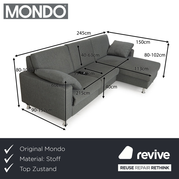 Mondo Fabric Corner Sofa Grey Grey-Blue Electric Function Recamiere Right Sofa Couch