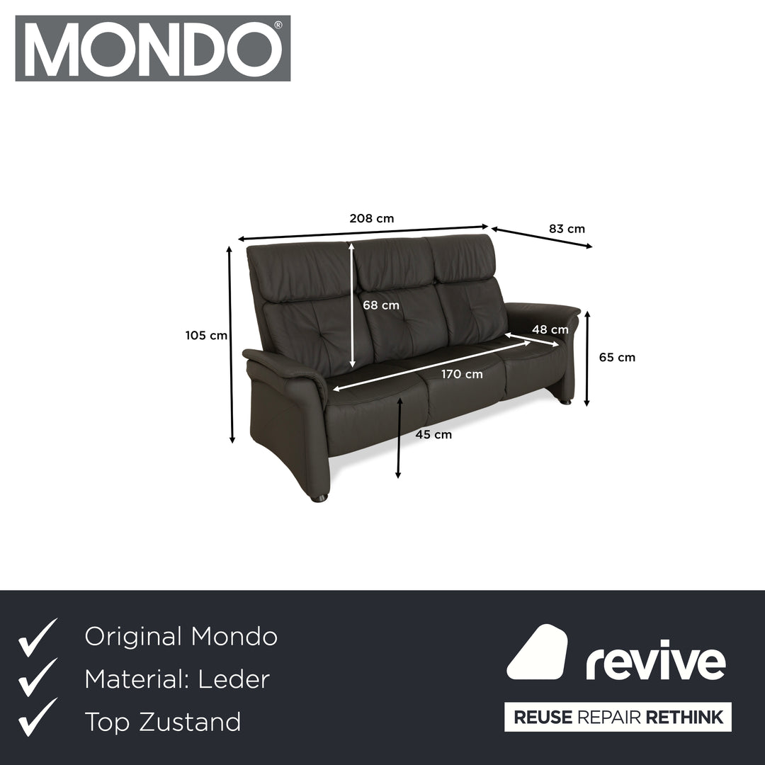Mondo Varia Leather Three Seater Gray Sofa Couch