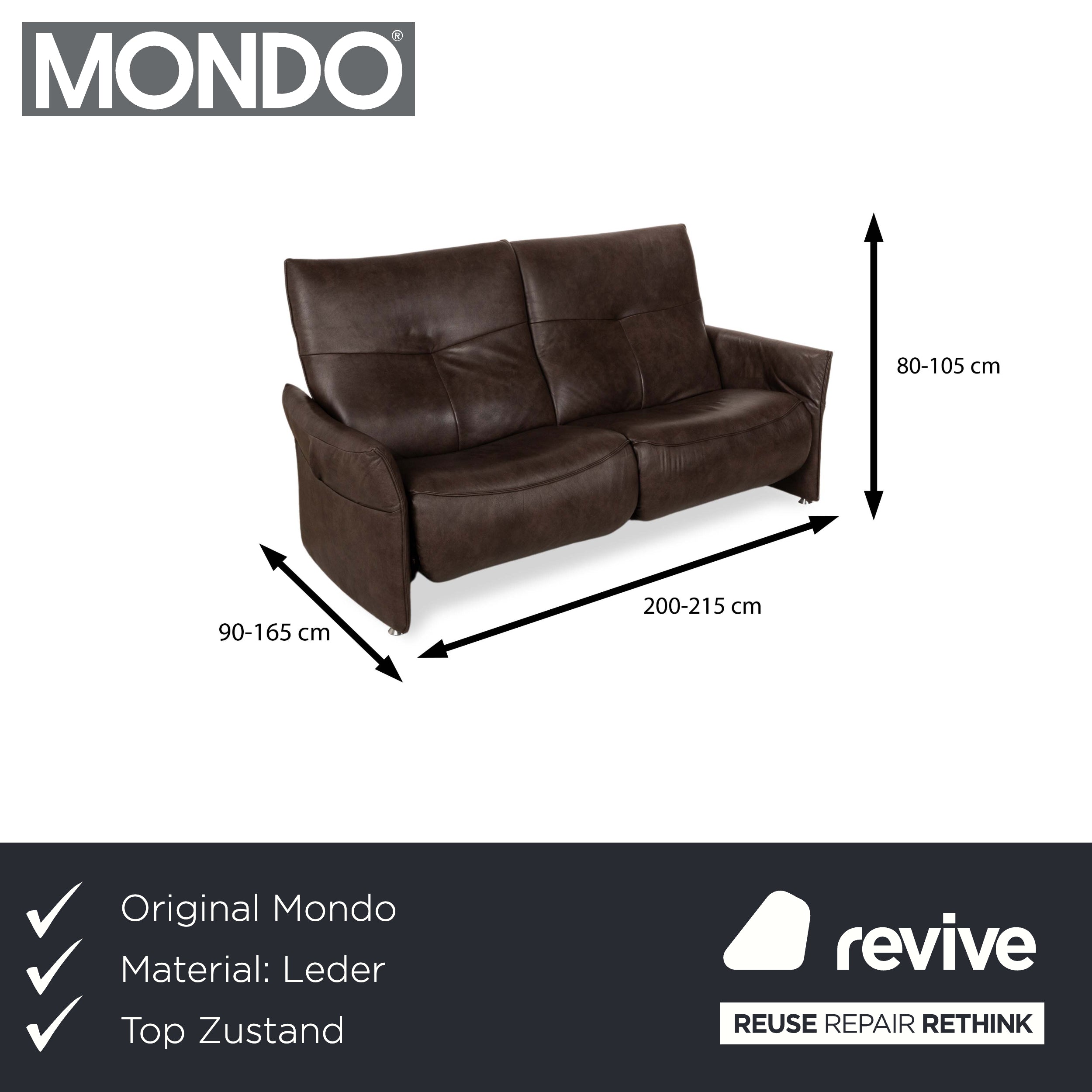 Mondo Varia Leder Zweisitzer Braun elektrische Funktion Sofa Couch