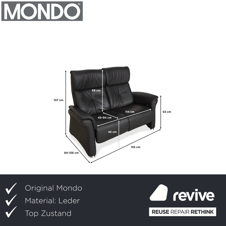 Mondo Varia, canapé deux places en cuir gris anthracite à commande manuelle